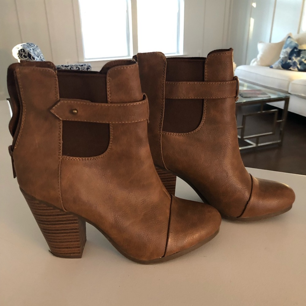 Brown leather booties